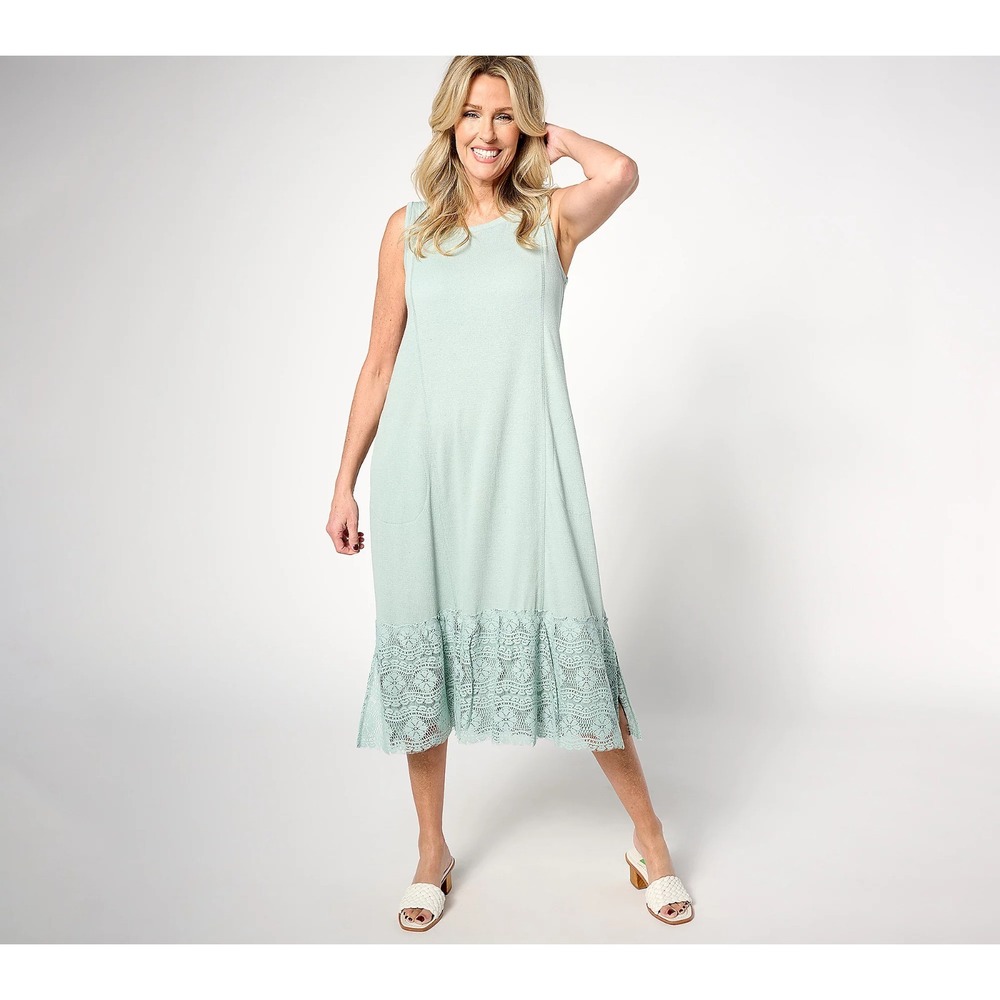 logo liens by lori goldstein petite knit dress with crochet L blue mist petite 4